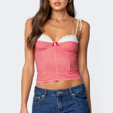 Gingham Lace Trim Spaghetti Strap Top