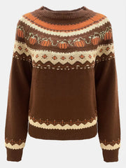 Crew Neck Pumpkin Jacquard Sweater