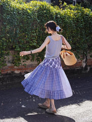 Plaid Patchwork Midi Skirt - Streetwear A-Line