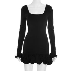 Long Sleeve Ruffles Hem Mini Dress