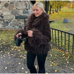 Faux Fur Plush Lapel Brown Jacket