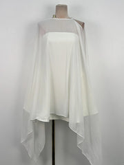 White Strapless Cape Mesh A-Line Folds Mini Dress