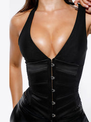 Black Halter Buckle Top