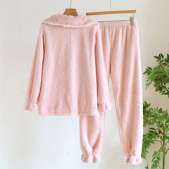Flannel Plush Long Sleeve Shirt And Pants 2 Piece Set