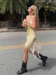 Satin Lace Patchwork Cami Mini Dress