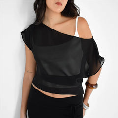 Flowy Chiffon One Shoulder Tie Up Cover Up Top