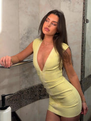 Deep V-Neck Zipper Mini Bandage Bodycon Dress
