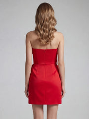 Red Strapless 3D Flower Mini Dress