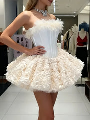 3d Flower Flare Fringe Neck Corset Mini Dress