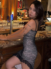 Lace Jacquard Irregular Hem Mesh Midi Dress