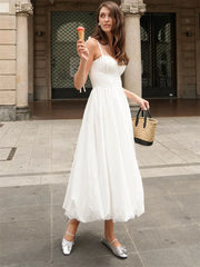White Tie-Up Long Dress