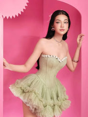 Strapless Flower Design A-line Mini Dress