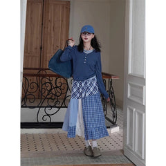 Plaid Patchwork Midi Skirt - Streetwear A-Line