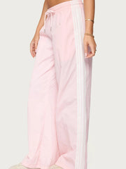 Pink Wide Leg Baggy Side Stripe Parachute Pants