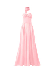 Pleated Strapless Maxi Dress with Choker Scarf