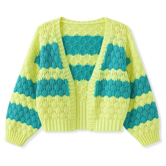 Color Block Long Sleeve Knit Short Cardigan