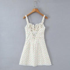 White Rose Flower Print Ruched Chest Mini Dress