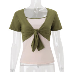 Tie-Up Contrast Short Sleeve T-shirt