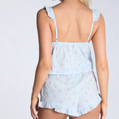 Floral Print Crop Top And Ruffle Hem Shorts Pajama Set