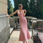 Pink Ribbed Contrast Trim Long Dress