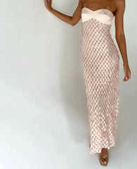 Strapless Sequins Beaded Midi Dress - A-Line Fit