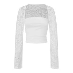 Lace Long Sleeve Square Neck Crop Top