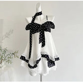 White Frill Black Polka Dot Patchwork Mini Dress