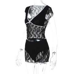 Pink Lace Crop Top And Shorts Set