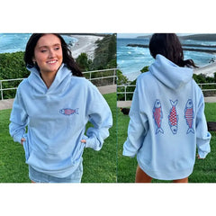 Floral/Crab/Fish Letter Embroidery Hooded Sweatshirt
