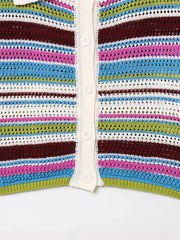 Stripe Colourful Collar Buttoned Shirt And Shorts Set