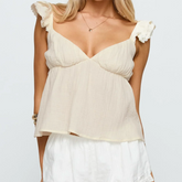 Wide Ruffle Straps V-Neck Babydoll Top