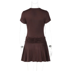 Short Sleeve Keyhole Cut Out Ruched Waist Mini Dress