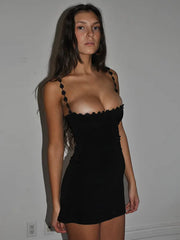 Black Flower Strap Bodycon Mini Dress