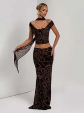 Leopard Print Off Shoulder Crop Top And Maxi Skirt Set