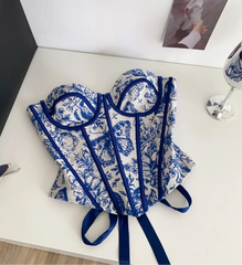 Embroidered Printed Tie Up Corset