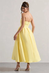 Strapless Solid Midi Dress