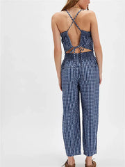 Wide Leg Plaid Spaghetti Strap Jumpsuit