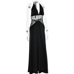 Satin Lace Patchwork V-neck Midi Dress