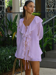 Ruffle Tie Up Shirt And Shorts Two Piece Set