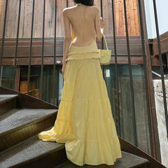 Open Back Ruffled Maxi Dress