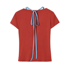 Red Short Sleeve Blue Strap Top