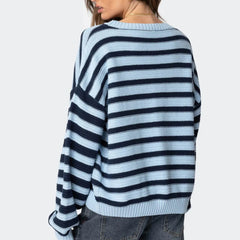 Striped Knit Crew Neck Pullover