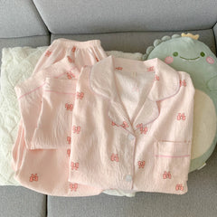 Pink Bow Print Lounge Wear Pj Set