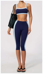 Two-Tone Contrast Seam Crop Top And Capri Leggings Set