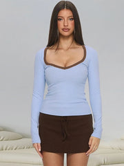 Ribbed Trim Long SLeeve Top