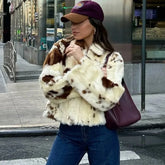 Animal Print Faux Fur Zip Short Coat