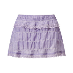 Low Waist Gathered Lace Trim Layered Mini Skort