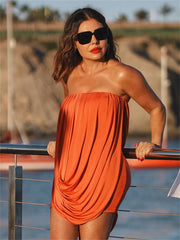 Bandeau Pleated Drape Mini Dress