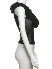 Black Ruffle Low-Neck Tank Top