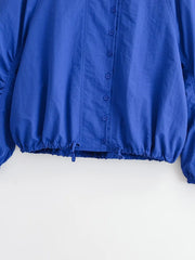 Blue High Neck Ruched Sleeve Adjustable Hem Jacket